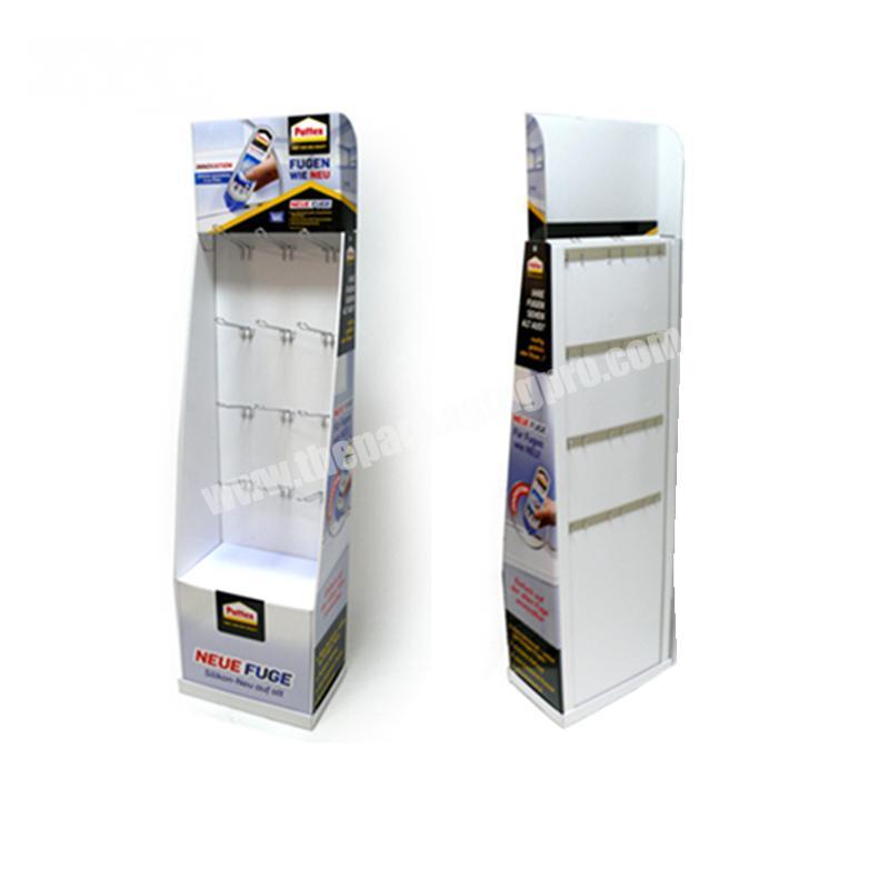 Cardboard Floor Display Stand Paper Display Rack with Hook for Hanging Items