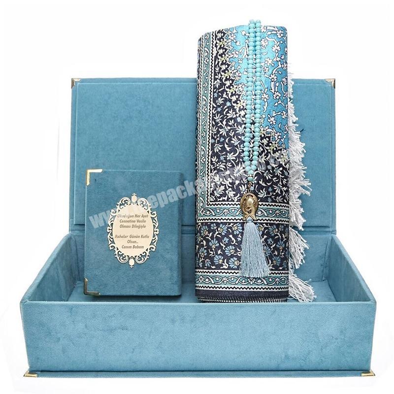 Cardboard magnetic blue color box islam quran packaging ramadan islam gift box