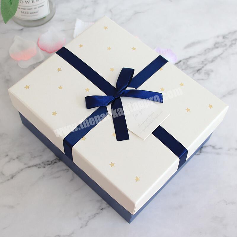 China High Quality Luxury Waterproof Blue Ribbon Bulk Customized Lid Gift Box Packing