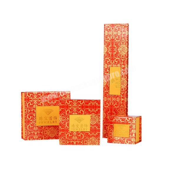 Chinese style red plastic jewelry packaging custom logo gift box with cloth embroidery