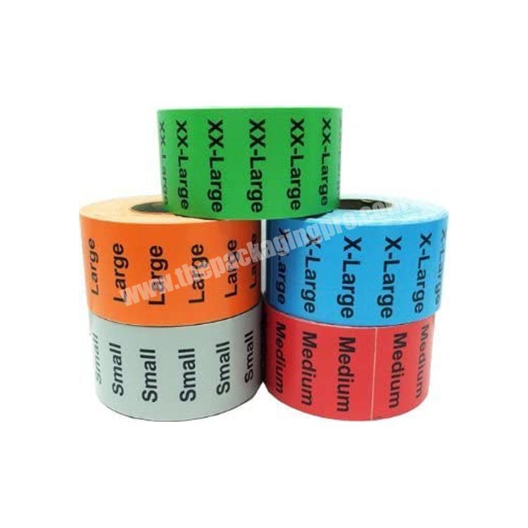 Color Coded Bulk Pack custom Clothing Size Strip Wrap Around Packaging stickers Adhesive Labels