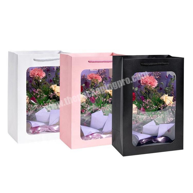 Color printed flower gift paper bag with cotton handle