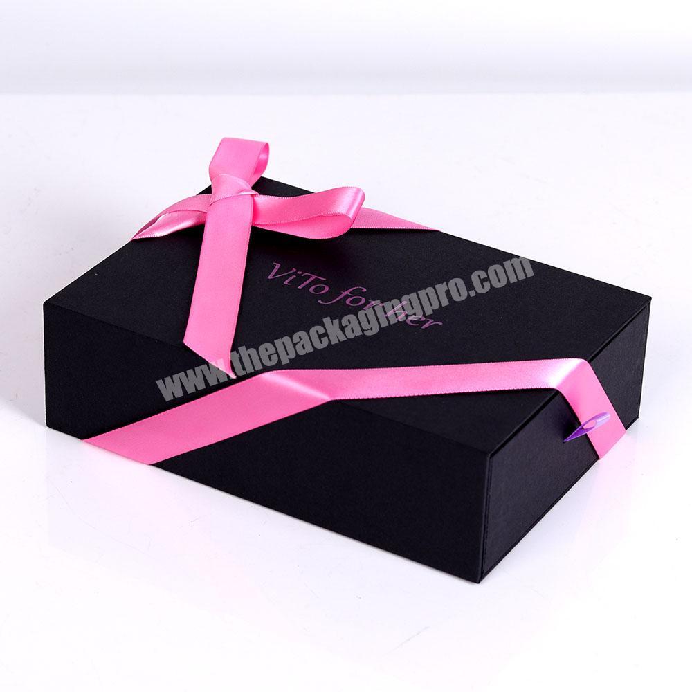 Custom Black Red White Paper Drawer Hair Extension Wig Gift Box With Silk Ribbon