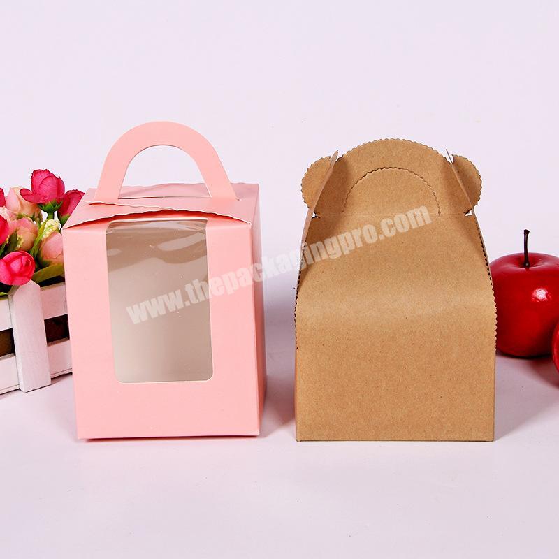 Custom Color Lovely Small Paper With Handle PVC Window Cake Box packaging