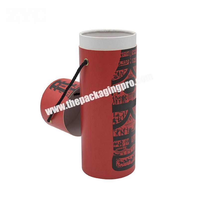 Custom Design Long Cardboard Tube Boxes with Rope Handle for Bottle
