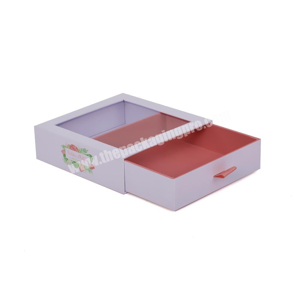 Custom Drawer Sliding Pirnk Gift Box With Clear Window Lid