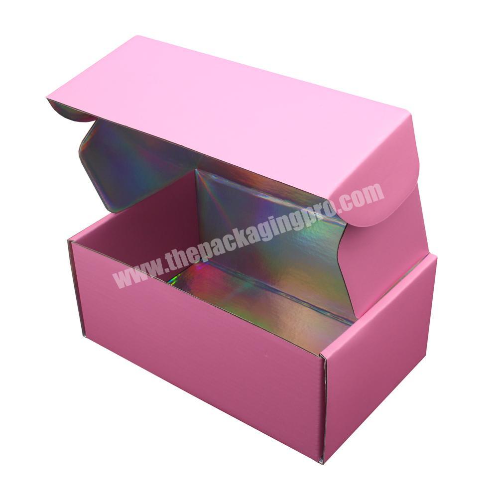 Custom Fancy Shiny Thank You Makeup Creative Shipping Mailer Box Pink  Holographic Box Mailer