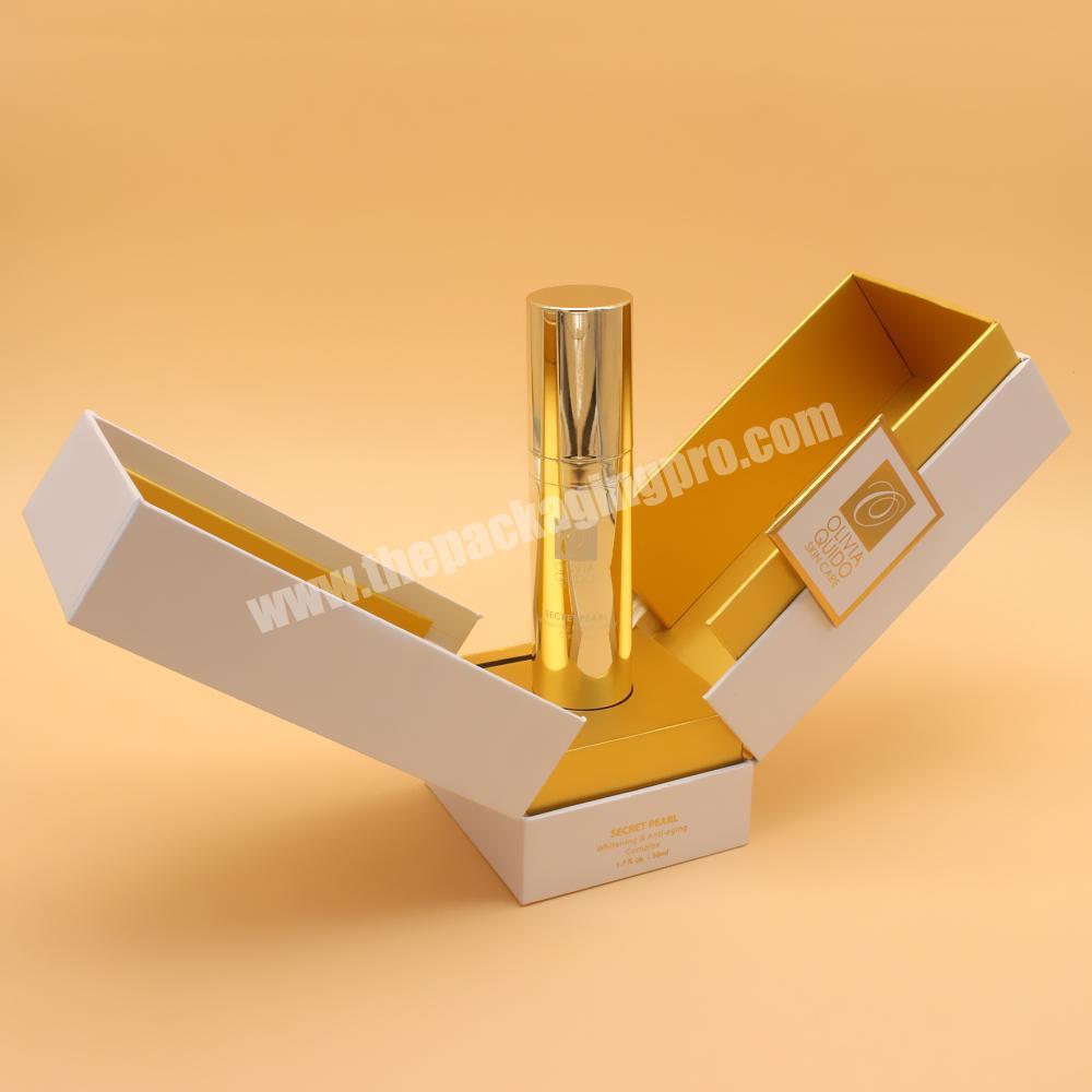 Custom Gold And White Magnetic Skin Care Beauty Packaging Boxes With Logo For Cosmetics