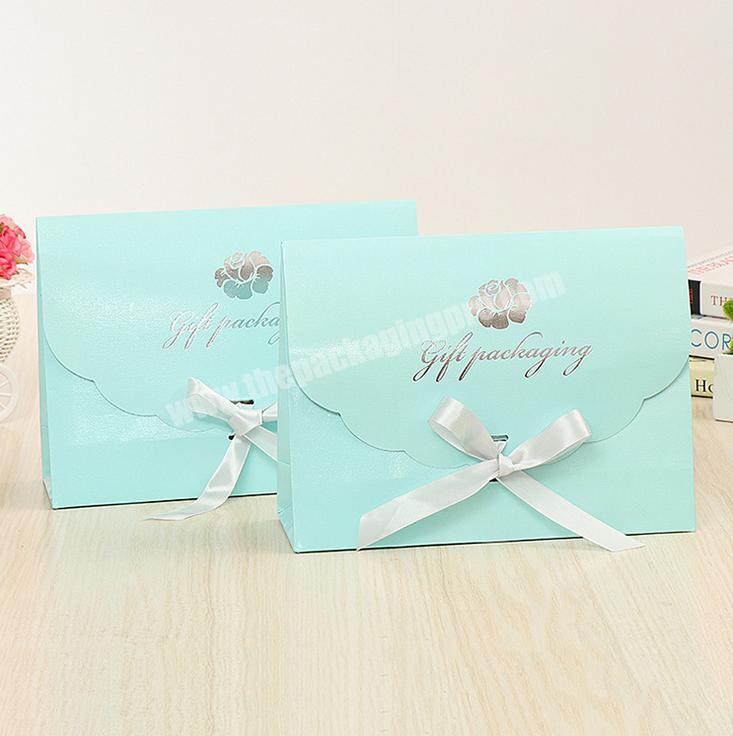 Custom Gold Foil Logo wedding Envelope shape style Gift Paper Box Scarf  Packaging With Ribbon bow Shawl High End Door