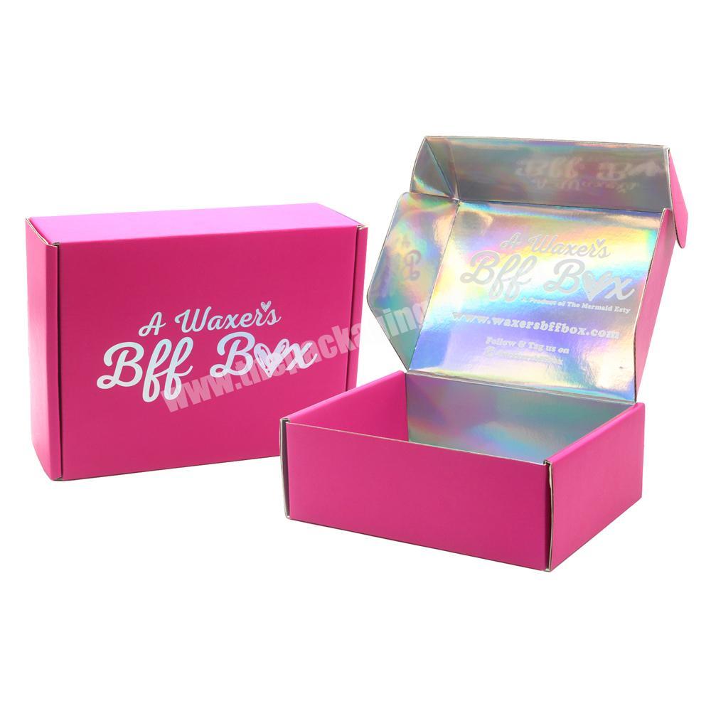Custom Logo Fold Hot Pink Holographic Packaging Box Verpackung E Commerce Paper Delivery pink shipping Mailer Boxes With Logo