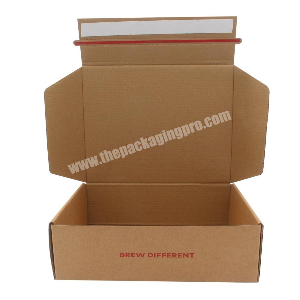 Custom Logo Printed Brown Tear Off And Peel Off Strips Box Kraft Shipping Box Tear Stripe Mailer Box With Self Adhesive