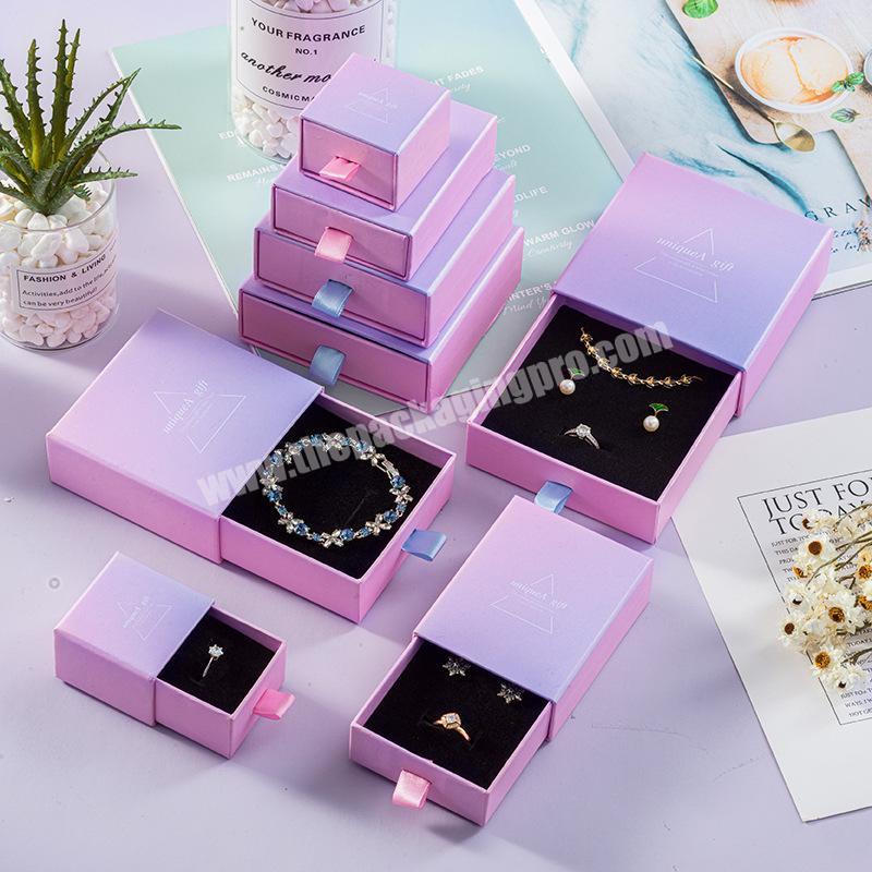 Custom Logo Printed Storage Luxury Pink Paper Box Ring Pendant Necklace Bracelet Jewelry Box Drawer Gift Packaging Box