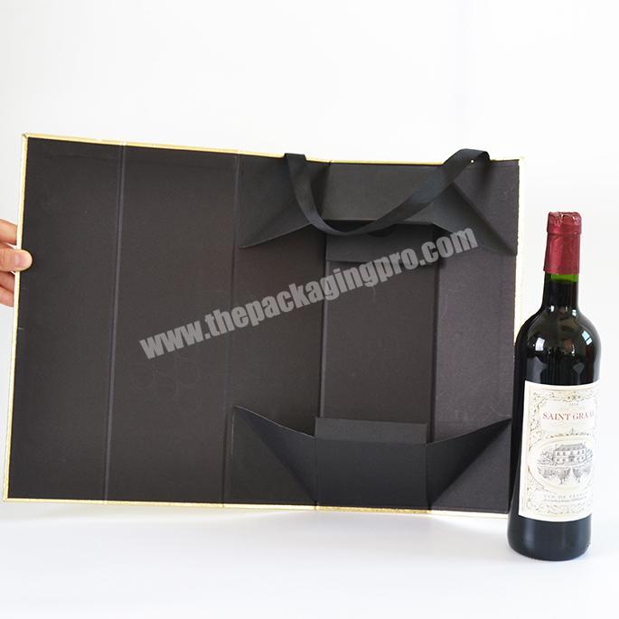 Custom Logo Recycle Fancy Cardboard Paper Printing Foldable Silk Ribbon Handle Gift Boxes Wine Box With Magnet