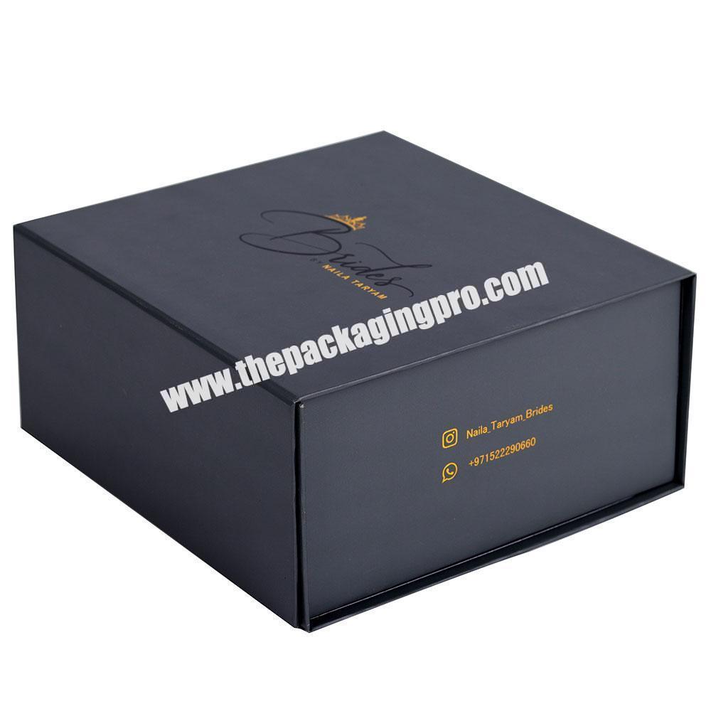 Custom gold hot stamping logo large black magnetic folding packaging gift box for packing