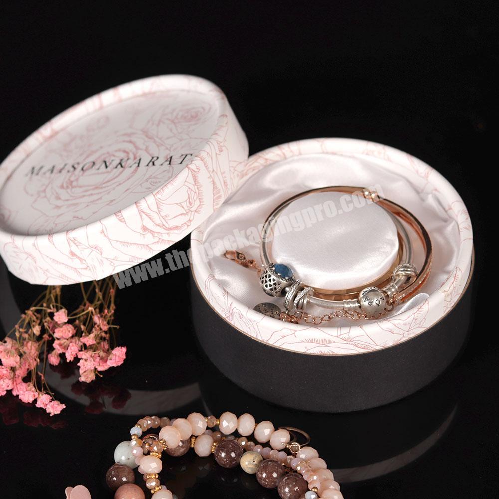 Custom Luxury Rigid Cardboard Paper Tube Packaging Bracelet Ring Gift Round Velvet Jewelry Box