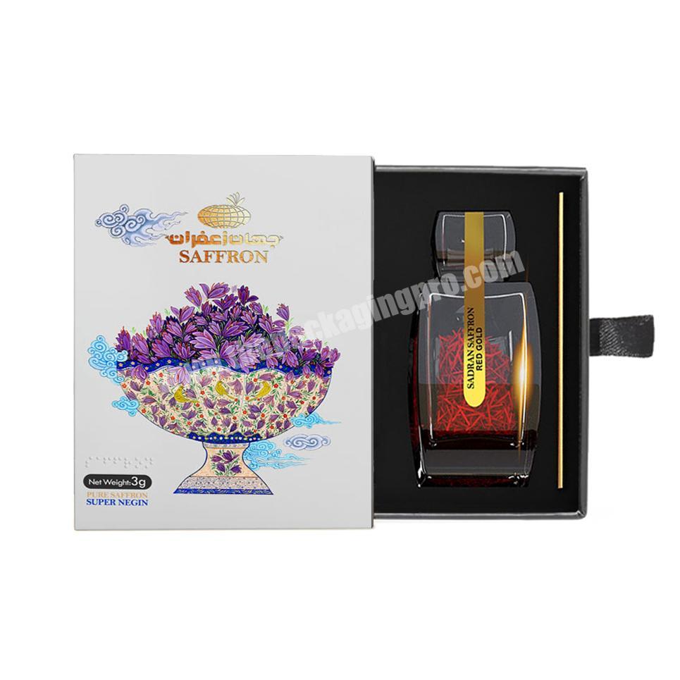 Custom Luxury Spice Kesar Saffron Jar Packing Gift Box Safran Zafran Saffron Bottle Packaging Box For Super Negin Saffron