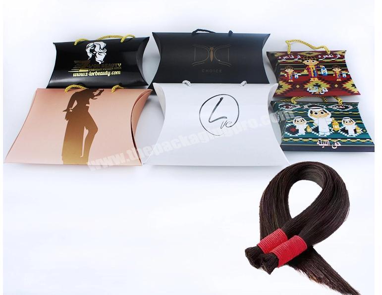 Custom Pillow Box Luxury Hair Extension Packaging Pillow Box With Handles Wig Paper Gift box