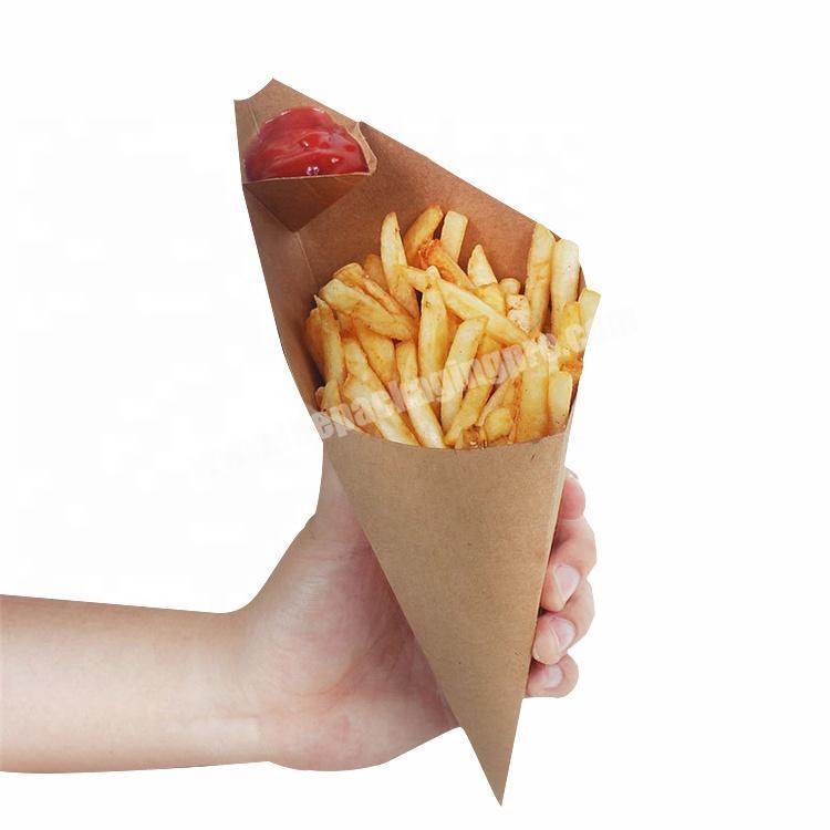 Custom Printed Food Cardboard Paper French Fries Cone Box with Sauce