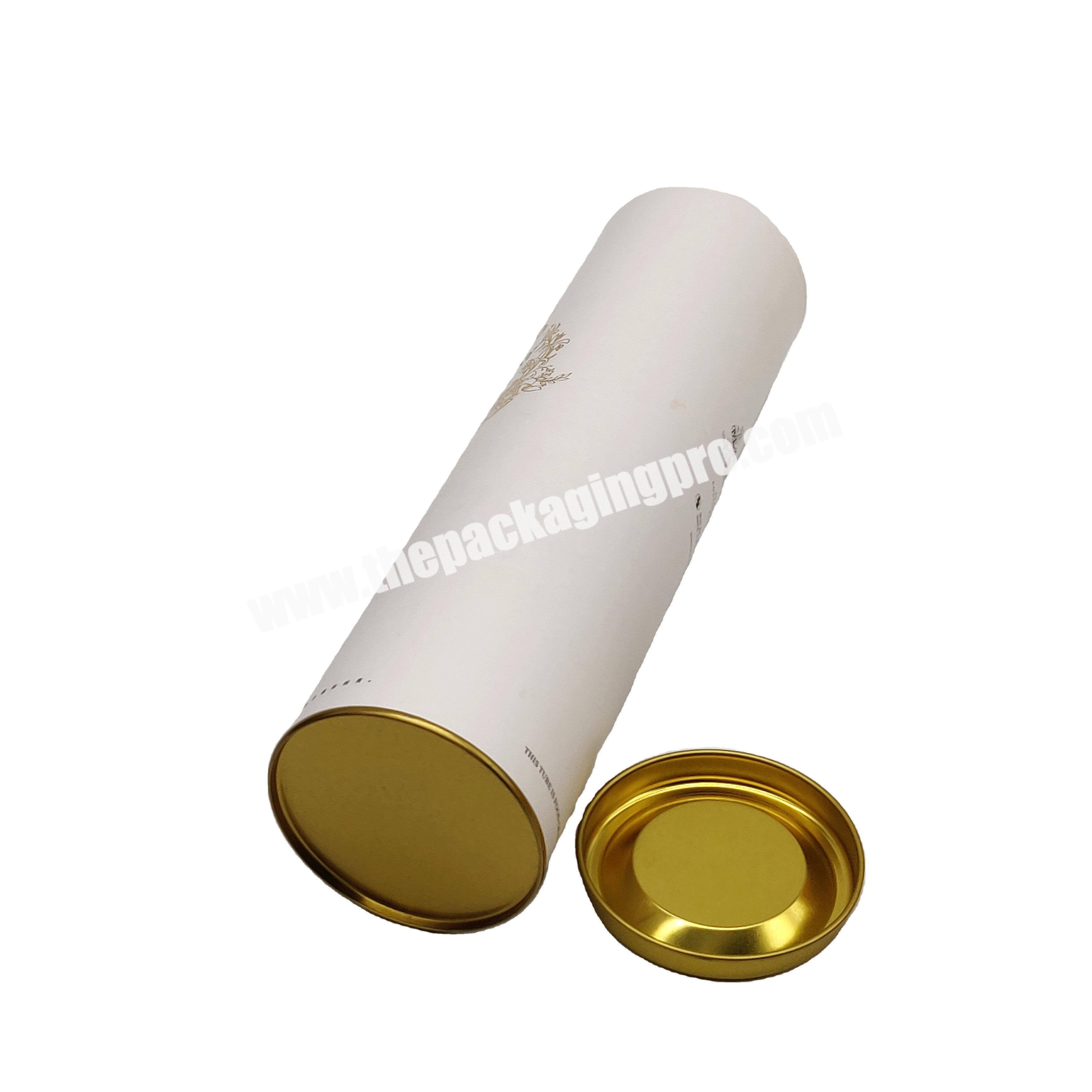 Custom Recycled Paper Packaging Tube With Printing Logo For Wine Whiskey Bottle Paper Tube With Metal Tin Lid