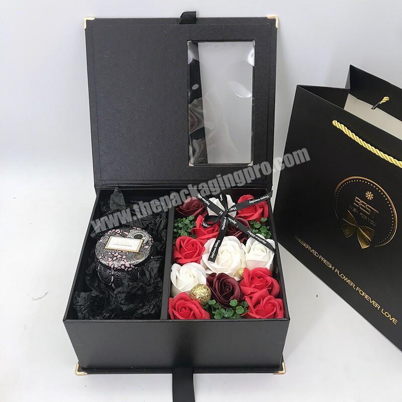 Custom Rigid Large Candle Aromatherapy Set Black Luxury Packaging Gift Boxes For Led