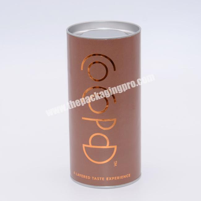 Custom Size Matte Kraft Paper Black Round Cylinder cans recycled paper tube packaging with Aluminum Foil With Metal Tins