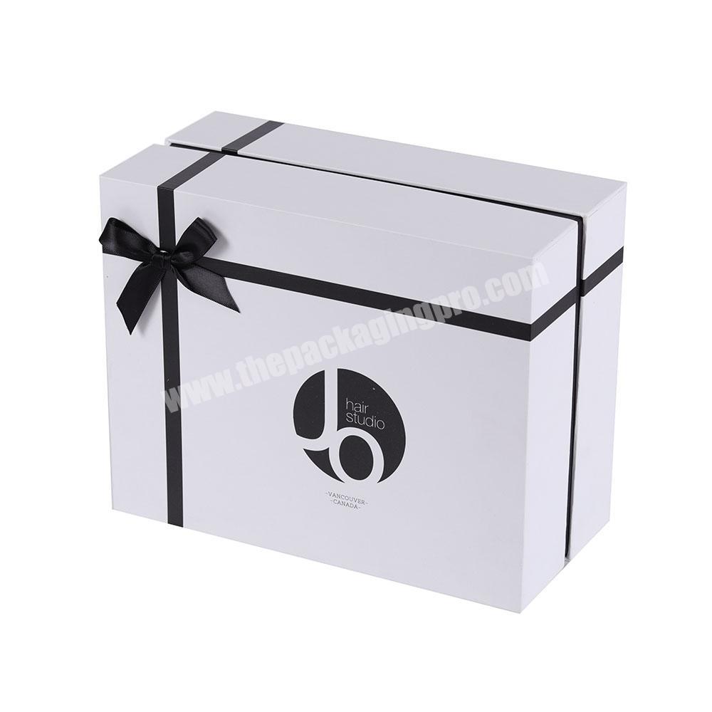 Custom Top And Base White t-Shirt Scarf Socks Matte Black Gift Box With Bow Paper Boxes For Clothing