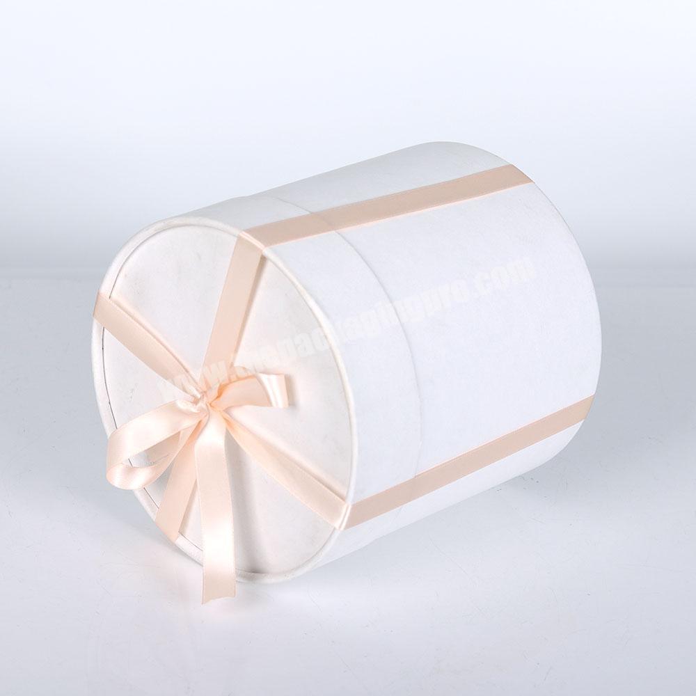 Custom White Cardboard Round Paper Tube Cylinder Tea Packaging Box with ribbon