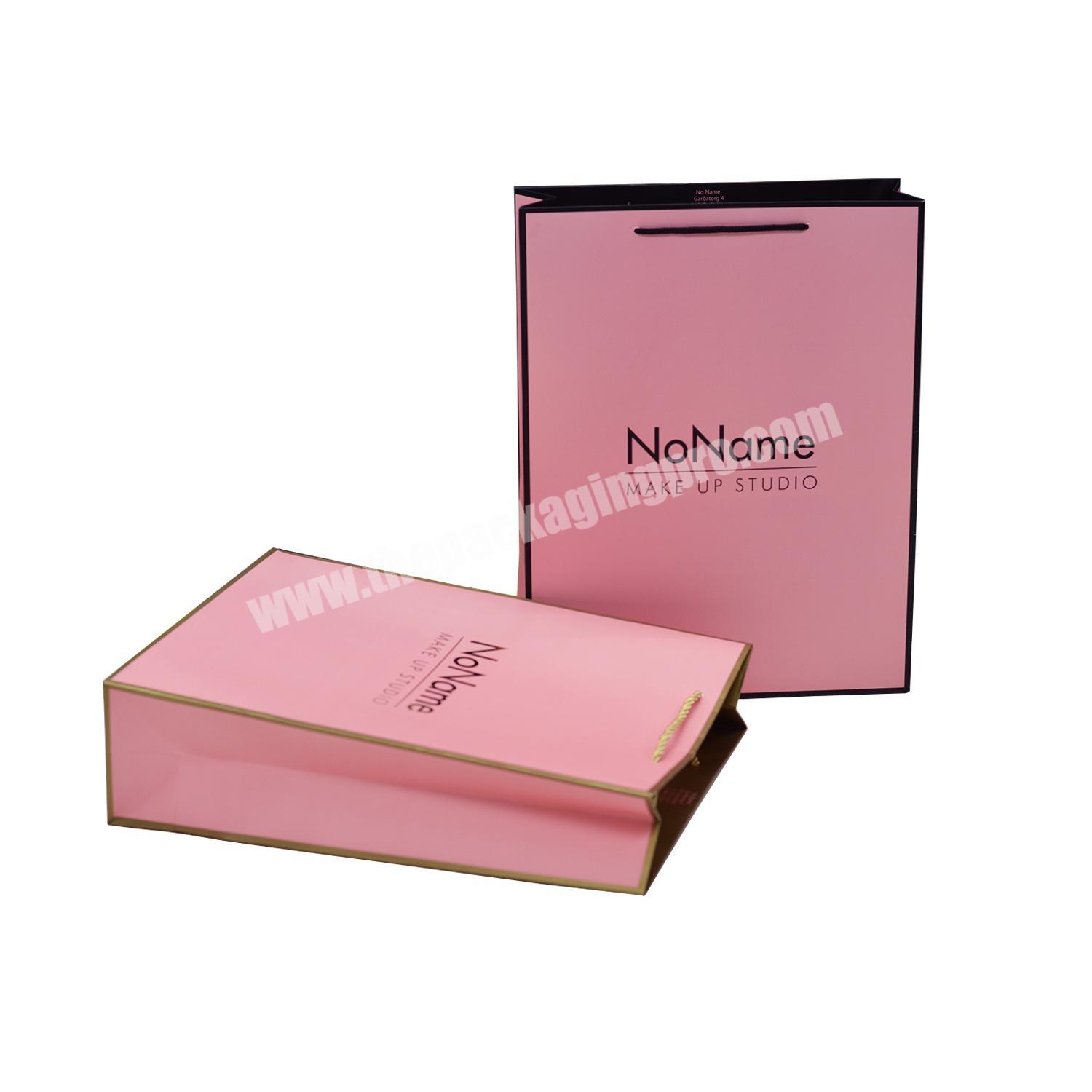 Custom Your Own Logo Pink Gold Foil Gift Clothing Cosmetics Packaging Paper Shopping Bags With Hanlde