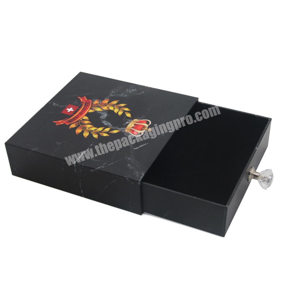Custom black marble print boxes drawer paper box for jewelry packaging