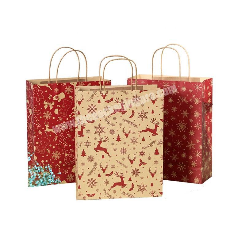 Custom christmas kraft paper gift bag with twisted paper handle