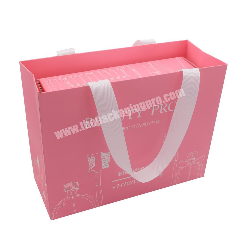 Custom factory price gift packing pink paper bags and gift box set