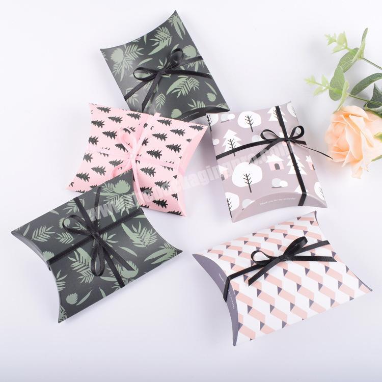Custom folding creative paper small pillow shape case candy food grade chocolate and jewelry gift box logo packaging with ribbon