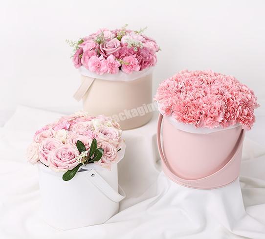 Custom high quality cylinder paper tube round flower box with handle