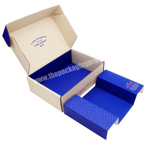 Custom logo Printing Corrugated cardboard blue packaging mailer box with insert foam