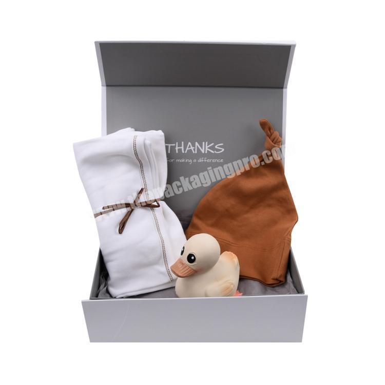 Custom logo Printing Paper empty gray magnetic Hamper Keepsake Box newborn baby clothes set gift box