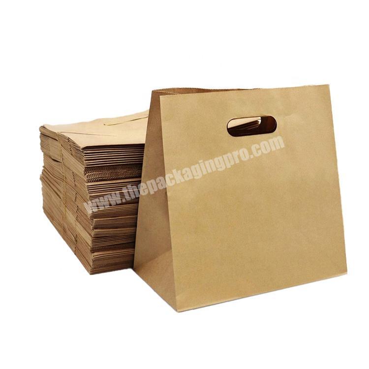Custom logo brown durable packing shopping die cut handle kraft paper bag