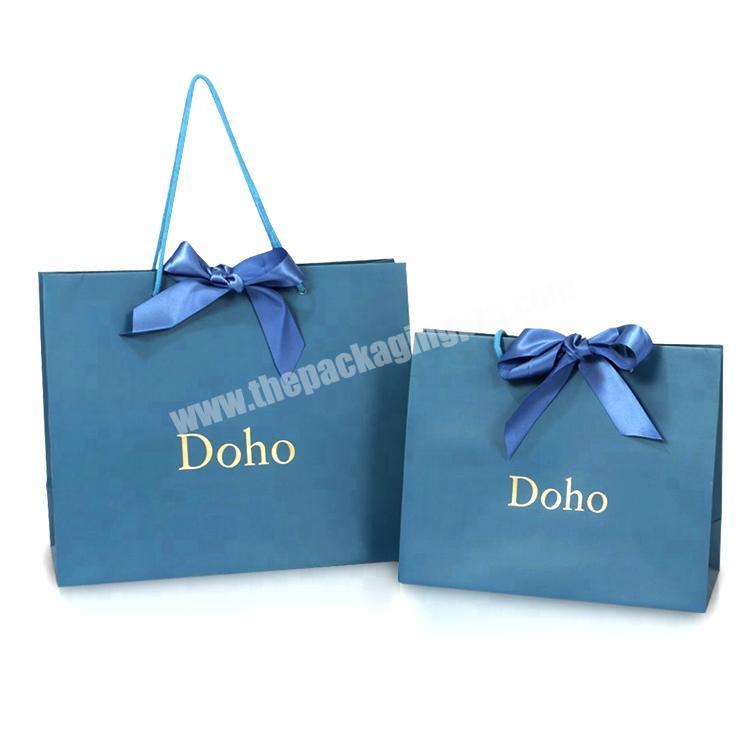 Custom logo print paper pink and blue gift shopping promotional bags with logo