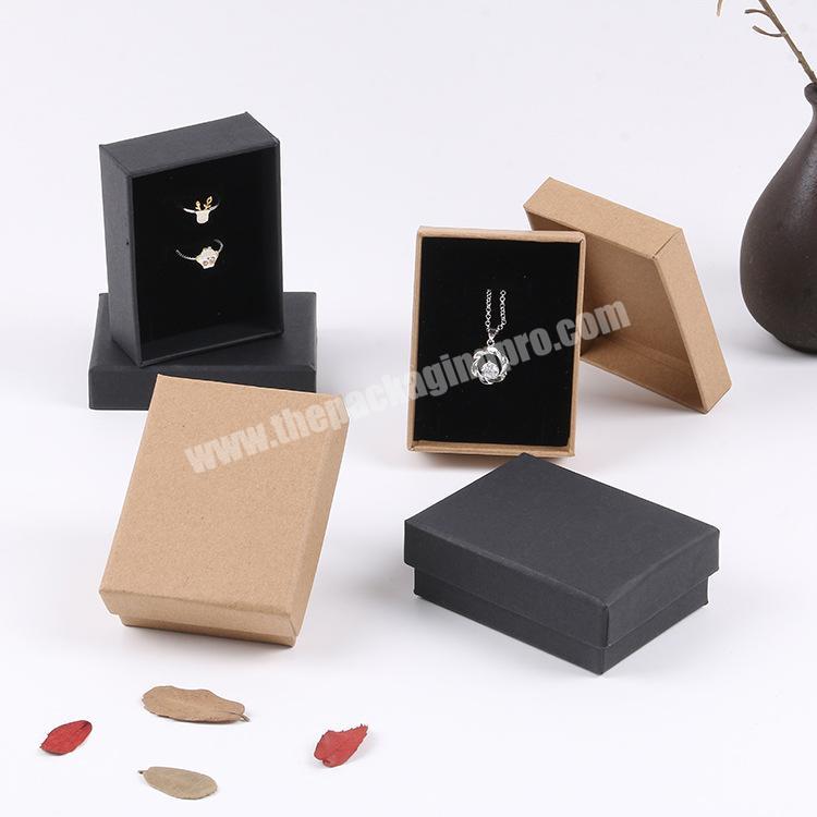Custom logo printed black kraft plain paper cardboard packaging gift small ring luxury cheap jewelry box necklace foam inserts
