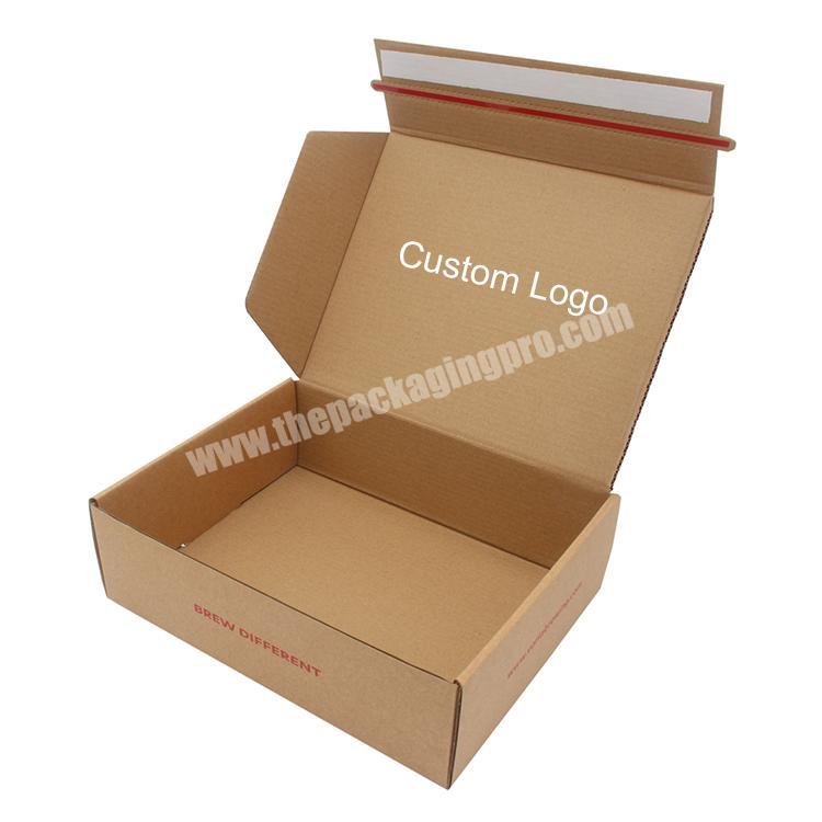 Custom logo printed cardboard black pink quick self seal postal boxes personalised adhesive tear strips box packaging