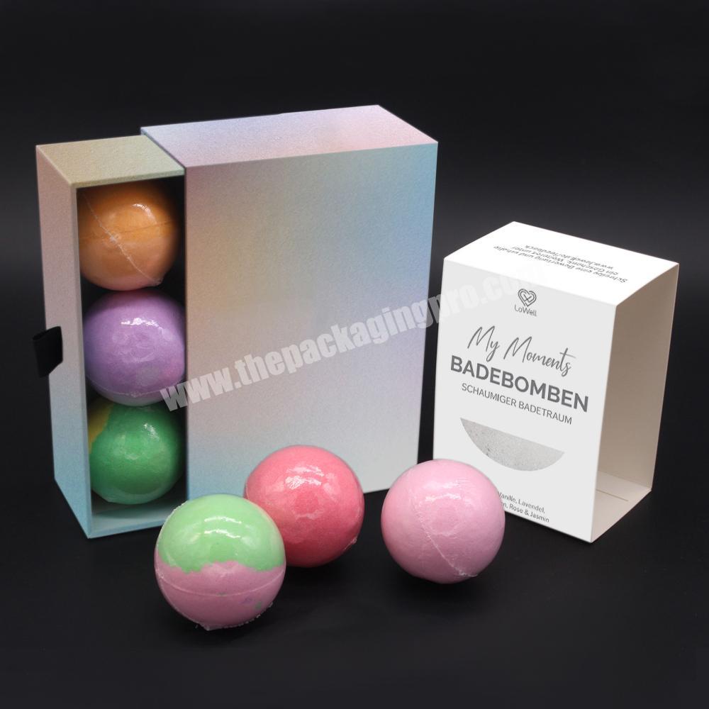 Custom logo printed empty slide packaging soap bath bombs gift box with private label