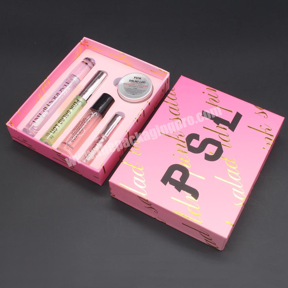 Custom logo printed luxury cosmetic gift lip gloss stick paper boxes pink lipstick lipgloss packaging box with insert