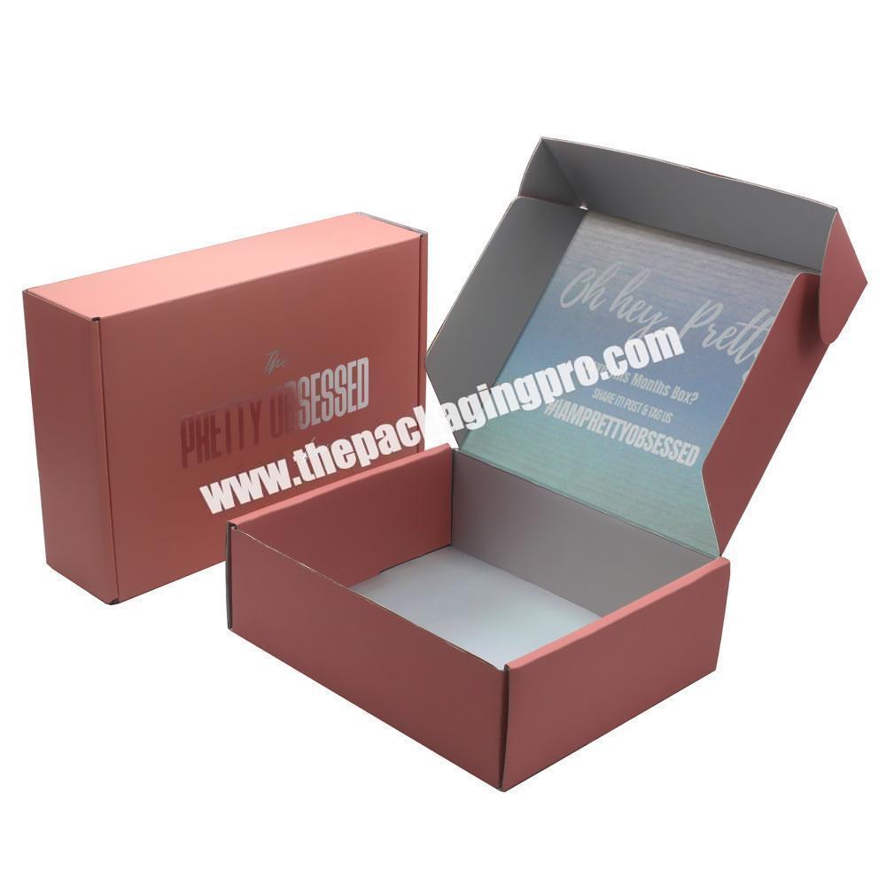 Custom logo printing corrugated pink box holographic mailer makeup pr packaging boxes for beauty