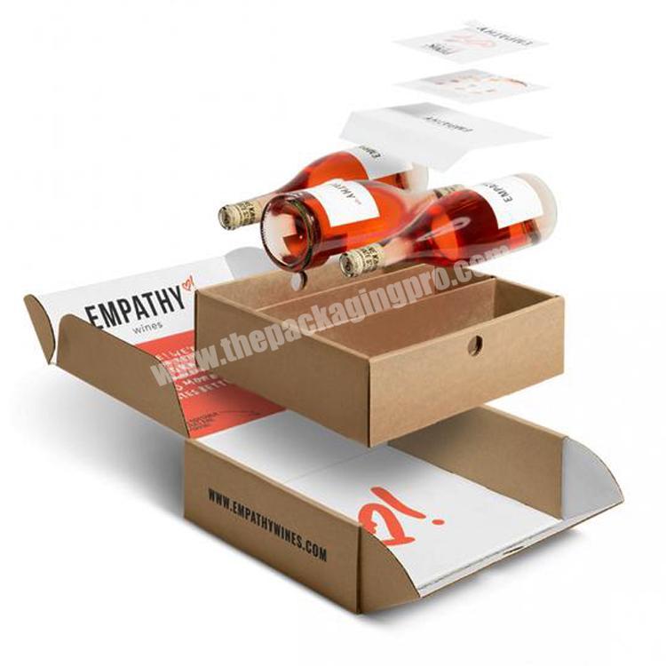 Custom logo printing paper cardboard moving 3 bottles wine carrier boxes insulated shipping box with dividers