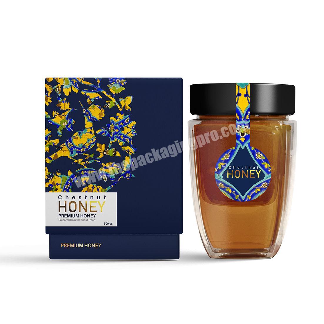 Custom logo printing paper rigid empty honey box packaging Luxury honey jar packaging gift box
