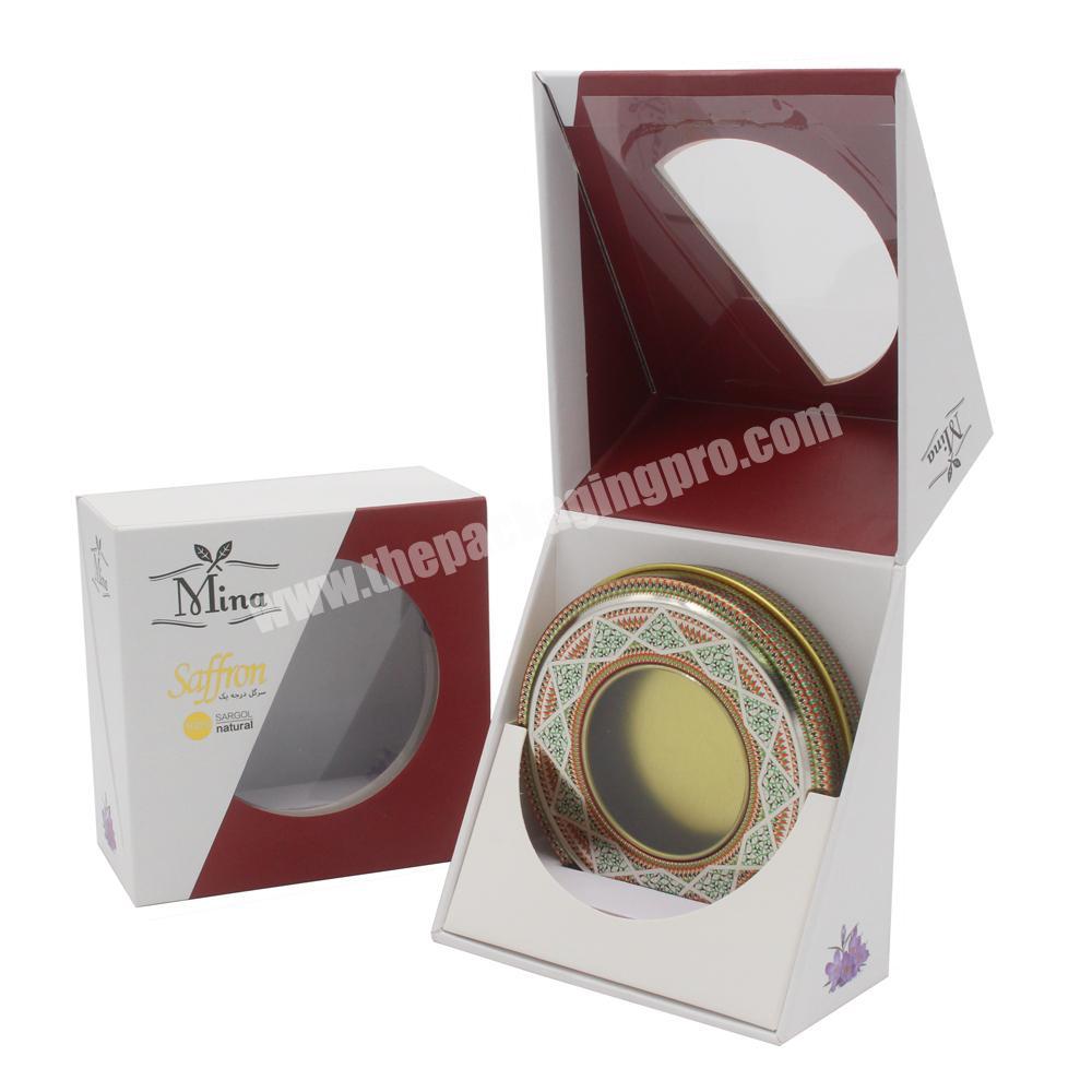 Custom logo printing rigid cardboard saffron packing jar box blank saffron tin packaging box