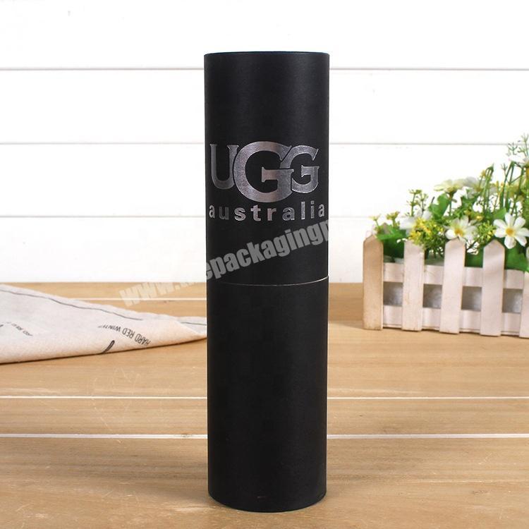 Custom logo printing single layer sock packaging round box clothing black paper container tube