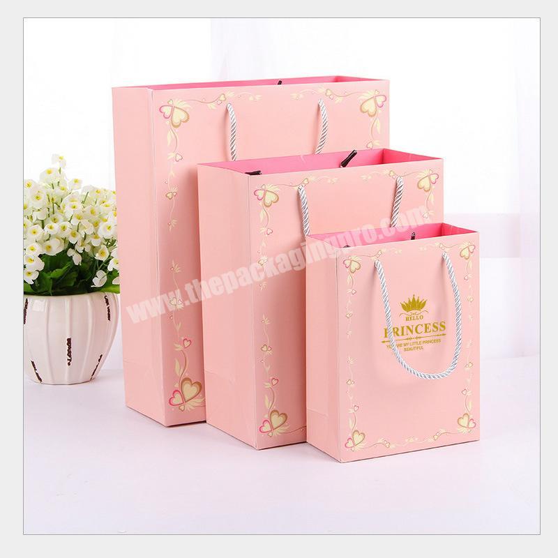 Custom logo small pink paper gift bags with handles OEM