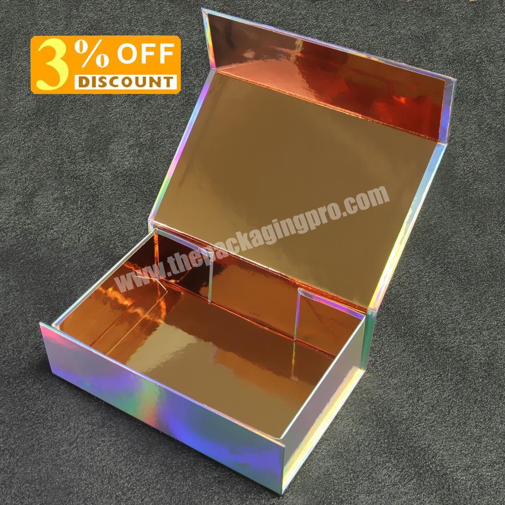 Custom logo unique surprise large magnetic closure foldable paper boxes holographic flat collapsible box with magnet lid