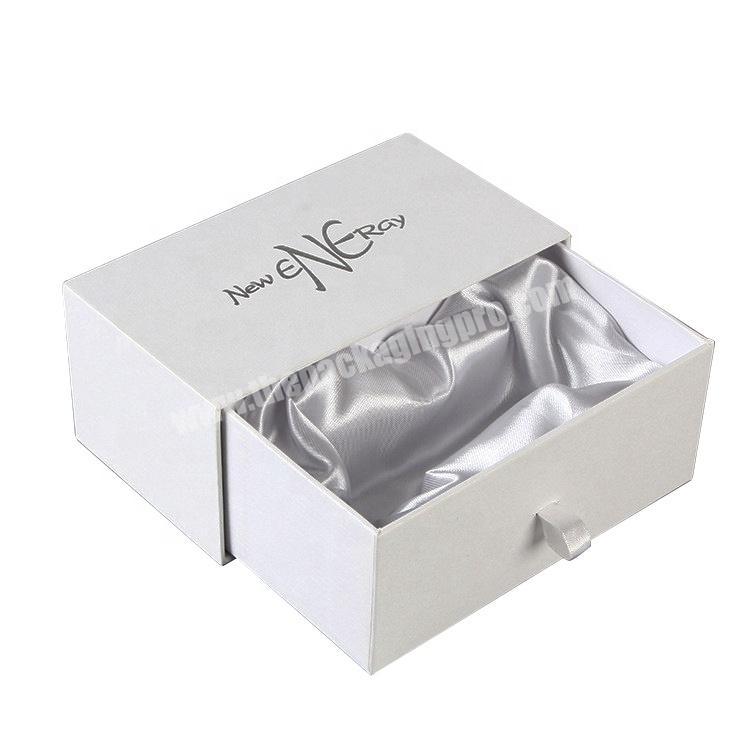 Custom luxury square rigid cardboard paper small slider box drawer type gift packaging boxes with satin