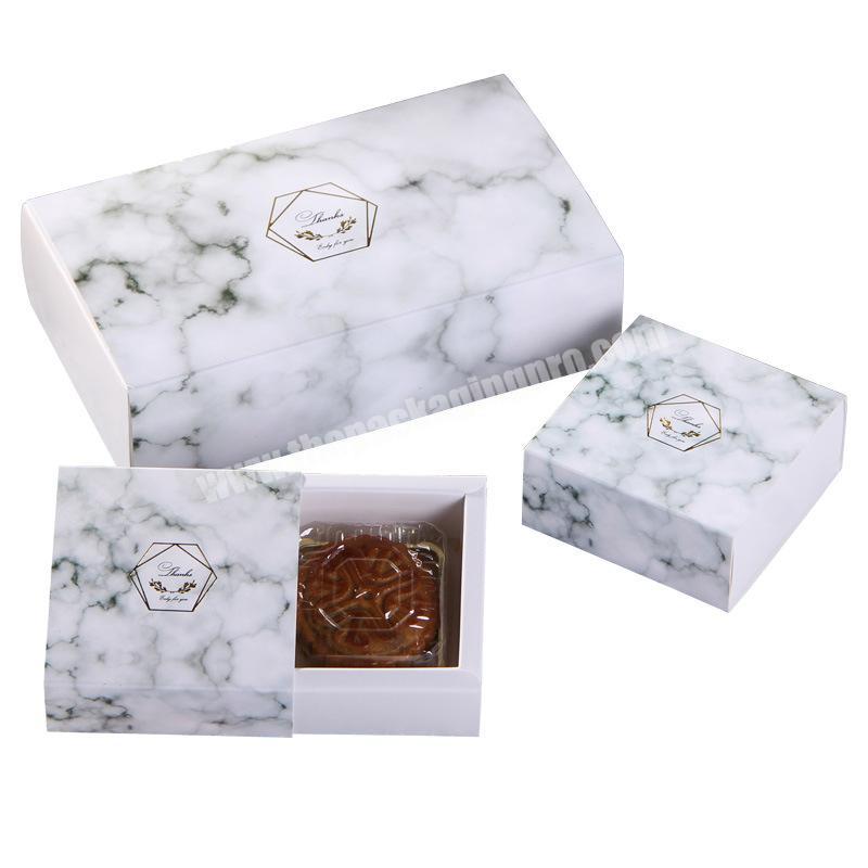 Custom marble favor chocolate paper cardboard foldable food grade packaging sliding sleeve lid drawer gift macaron box package
